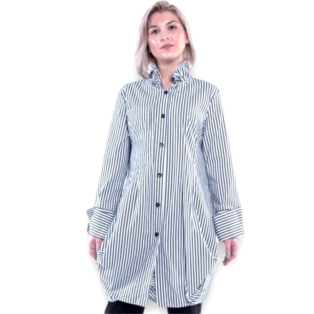 Comfy USA Gray & White Tokyo Striped Poplin Dress / Shirt
